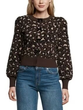 Express | Leopard Print Cropped Cardigan - Brown & Cream